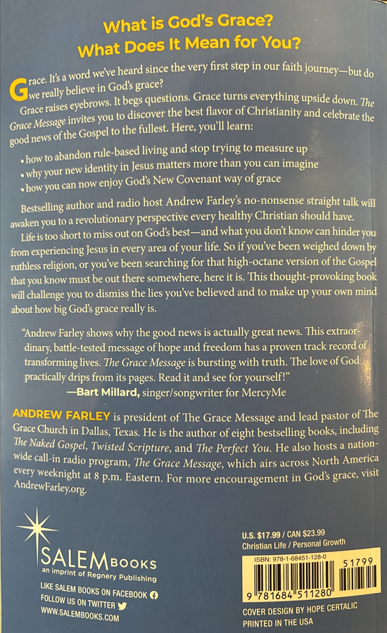 Picture of Back Cover of the book entitled The Grace Message