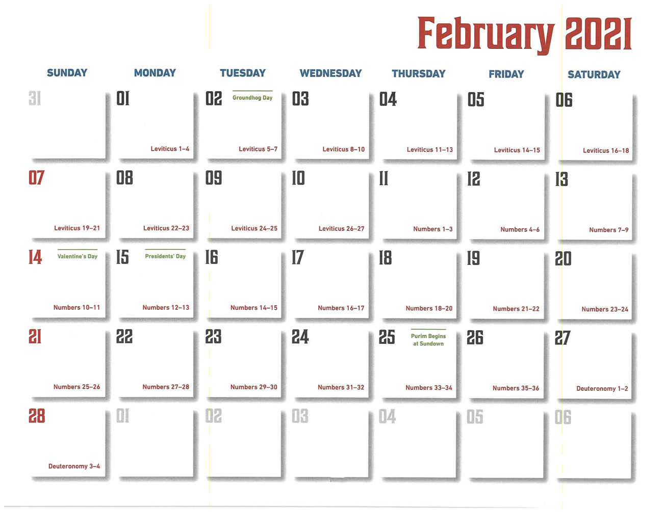 2021 Prophecy Calendar: February - Calendar