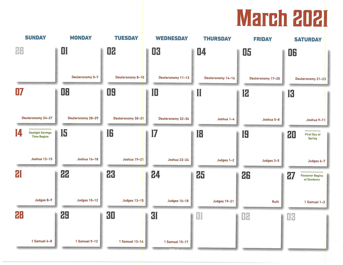 2021 Prophecy Calendar: March - Calendar