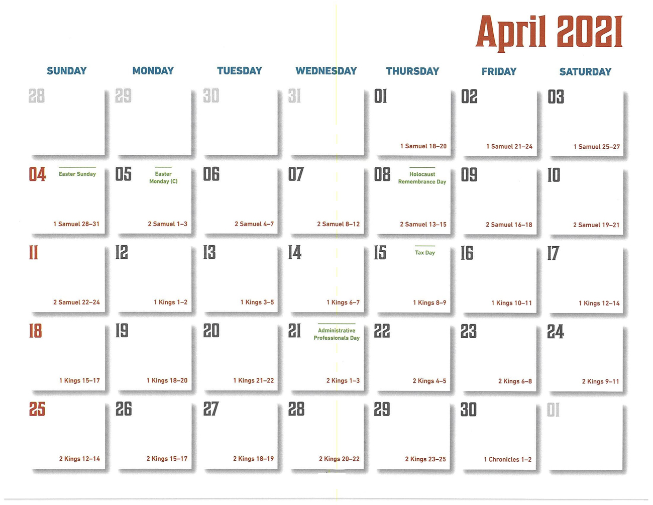 2021 Prophecy Calendar: April - Calendar