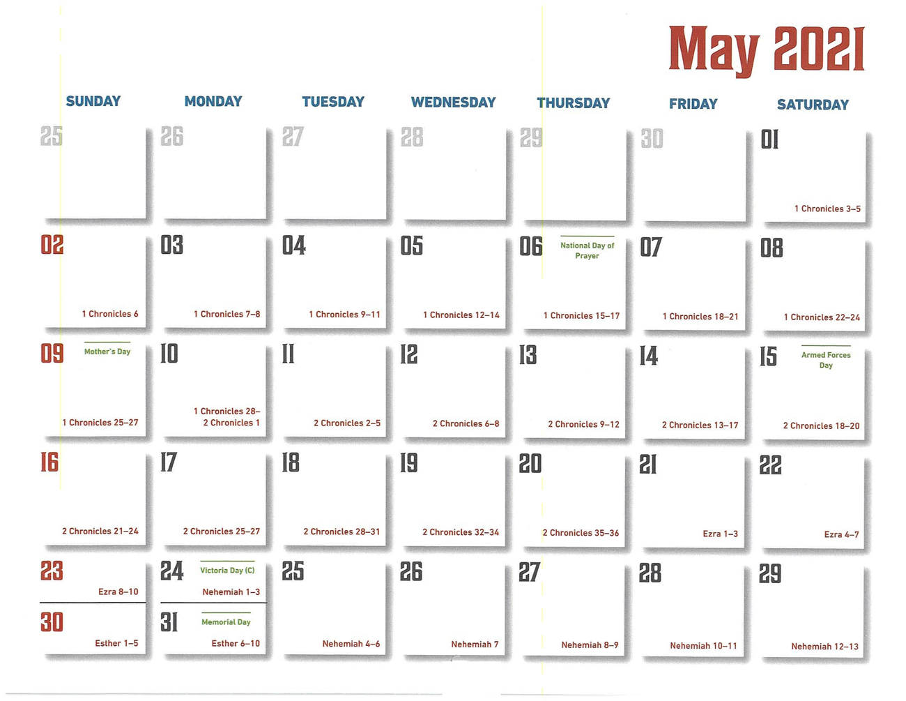 2021 Prophecy Calendar: May - Calendar