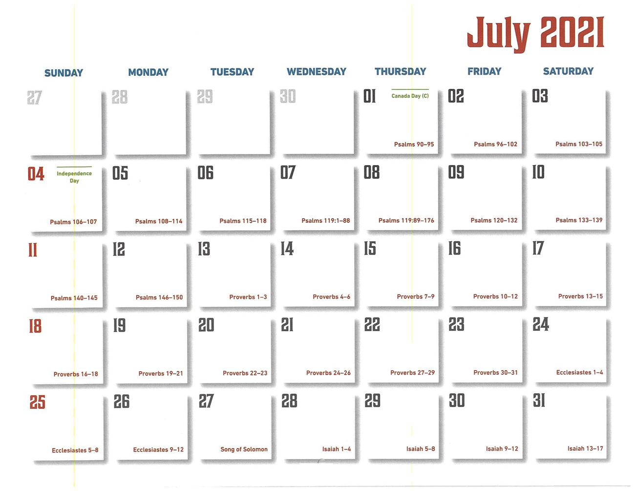 2021 Prophecy Calendar: July - Calendar