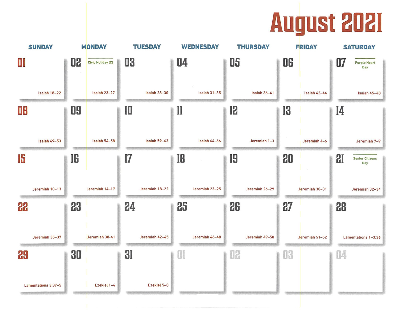 2021 Prophecy Calendar: August - Calendar