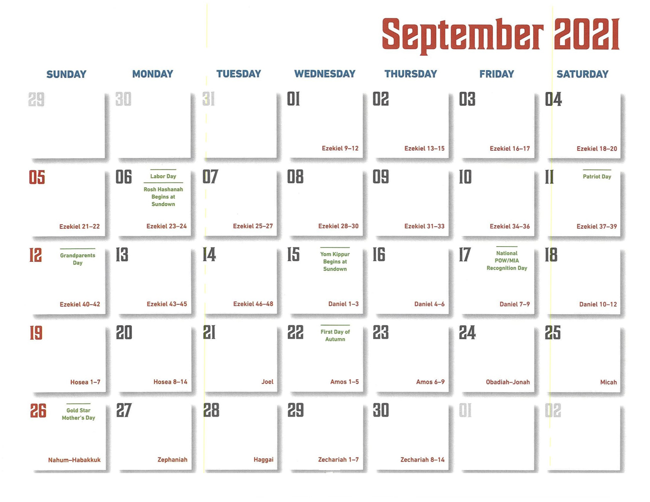 2021 Prophecy Calendar: September - Calendar