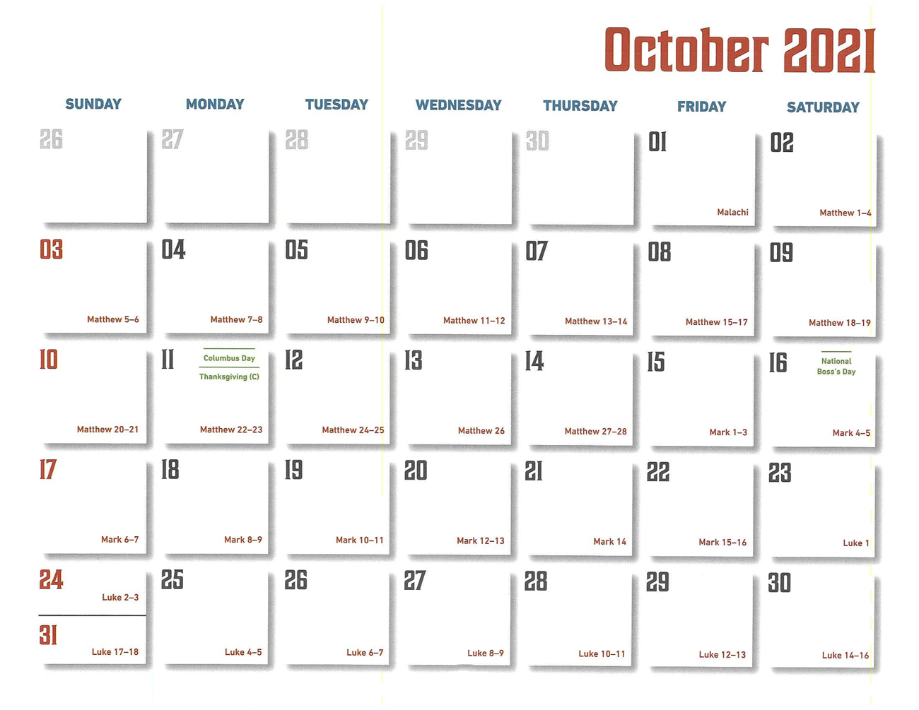 2021 Prophecy Calendar: October - Calendar