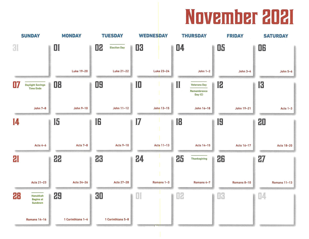 2021 Prophecy Calendar: November - Calendar