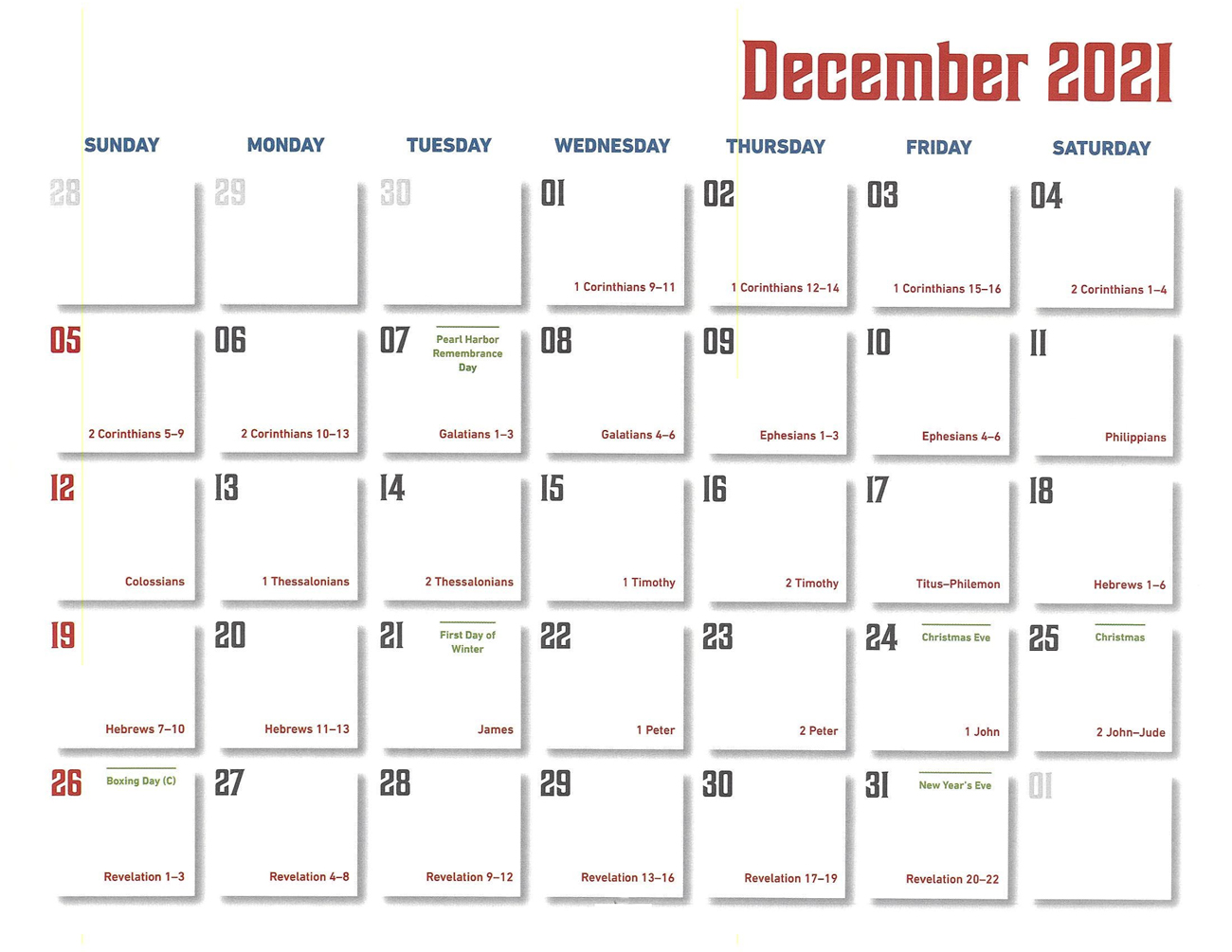 2021 Prophecy Calendar: December - Calendar