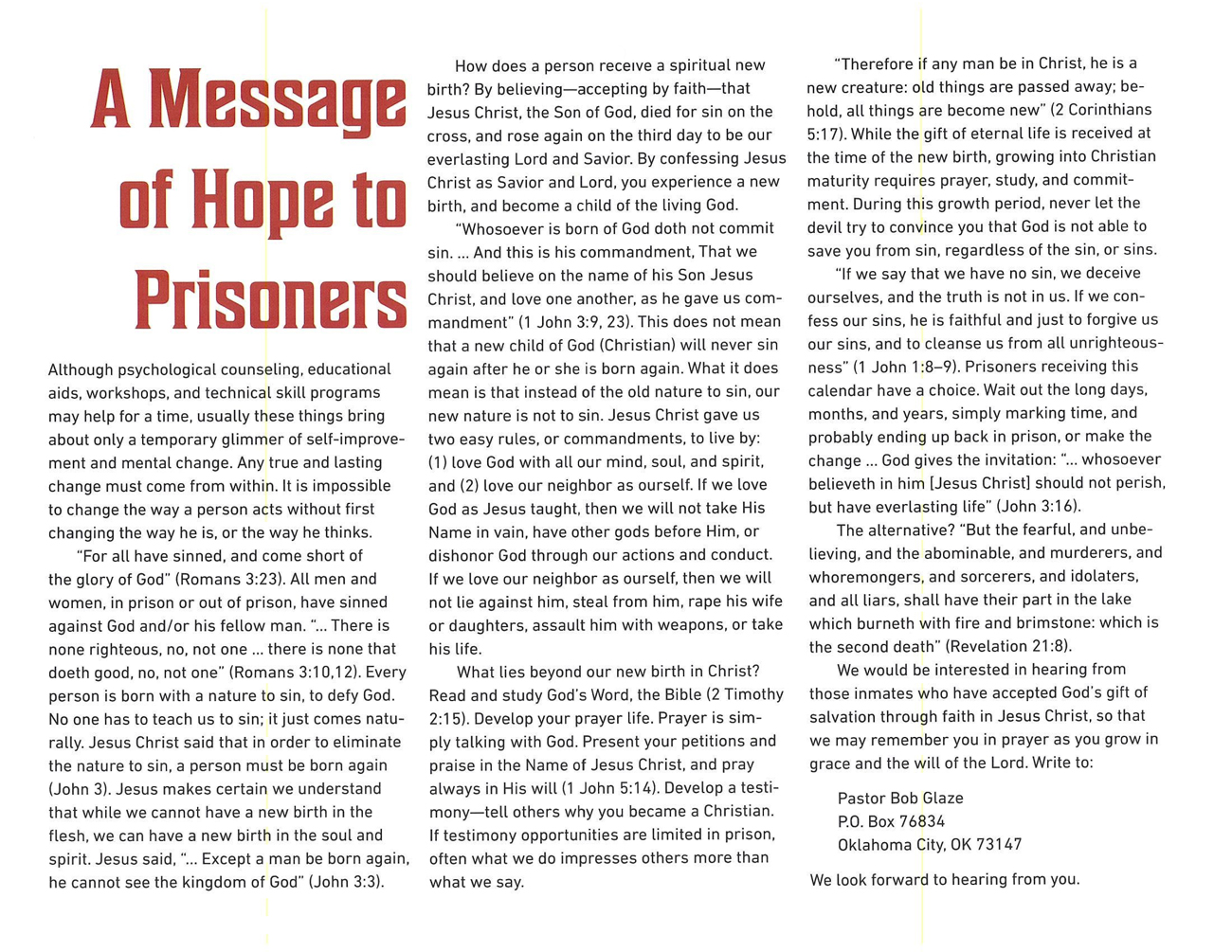 2021 Prophecy Calendar: A Message of Hope to Prisoners
